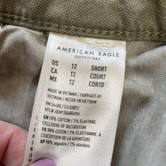 American Eagle X Ziegler HIGH RISE BAGGY WIDE LEG Pants 12 Short Olive Stretch - Picture 10 of 12